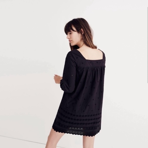MADEWELL Black Square Neck Cotton Eyelet Smock Dress Small - Picture 2 of 11